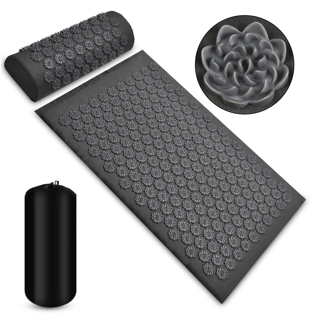 Tapis d'acupression gris anthracite avec coussin