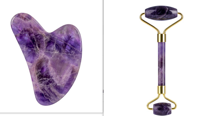 Gua sha et rouleau en améthyste, idée cadeau beauté