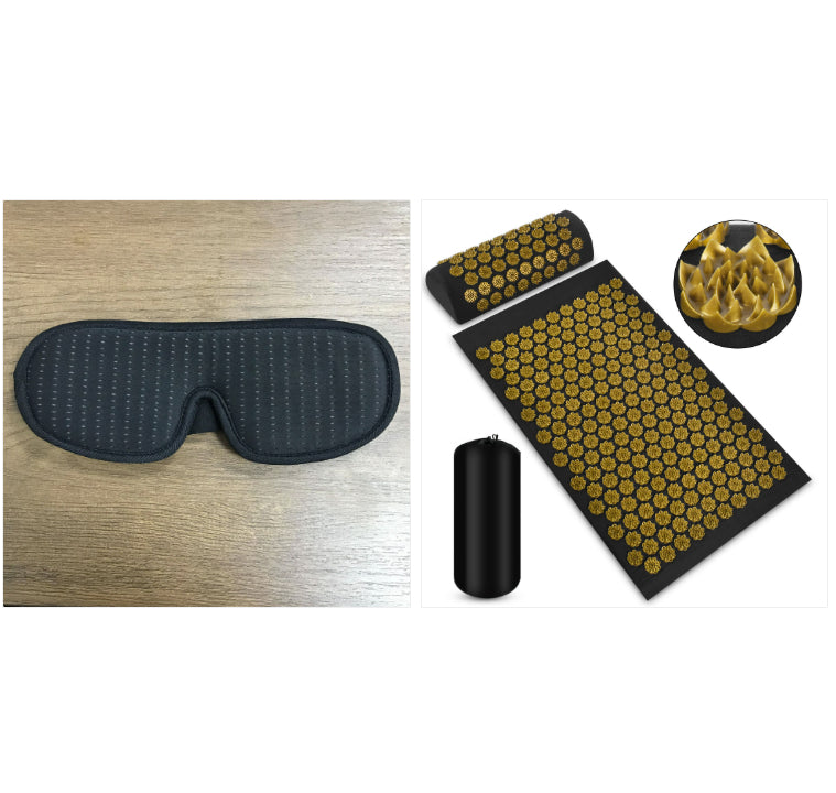 Coffret tapis d'acupression noir et or avec masque de sommeil
