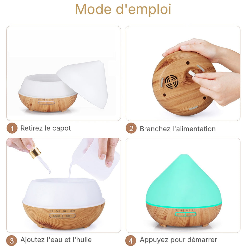 Caractéristiques et mode d'emploi du diffuseur d'huiles essentielles 400 ml – Maison Sereine