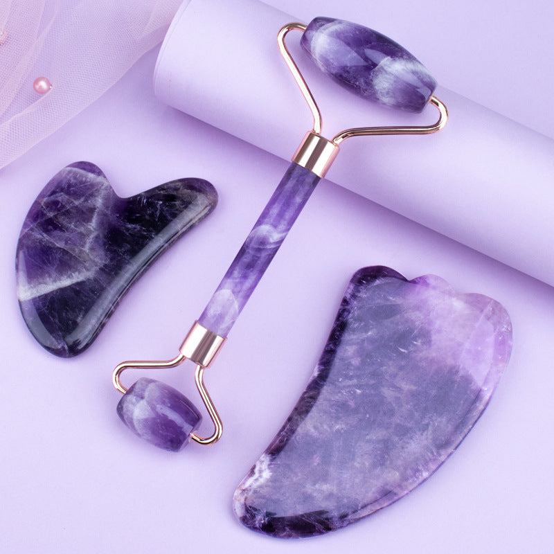 Coffret beauté gua sha et rouleau en améthyste – Maison Sereine
